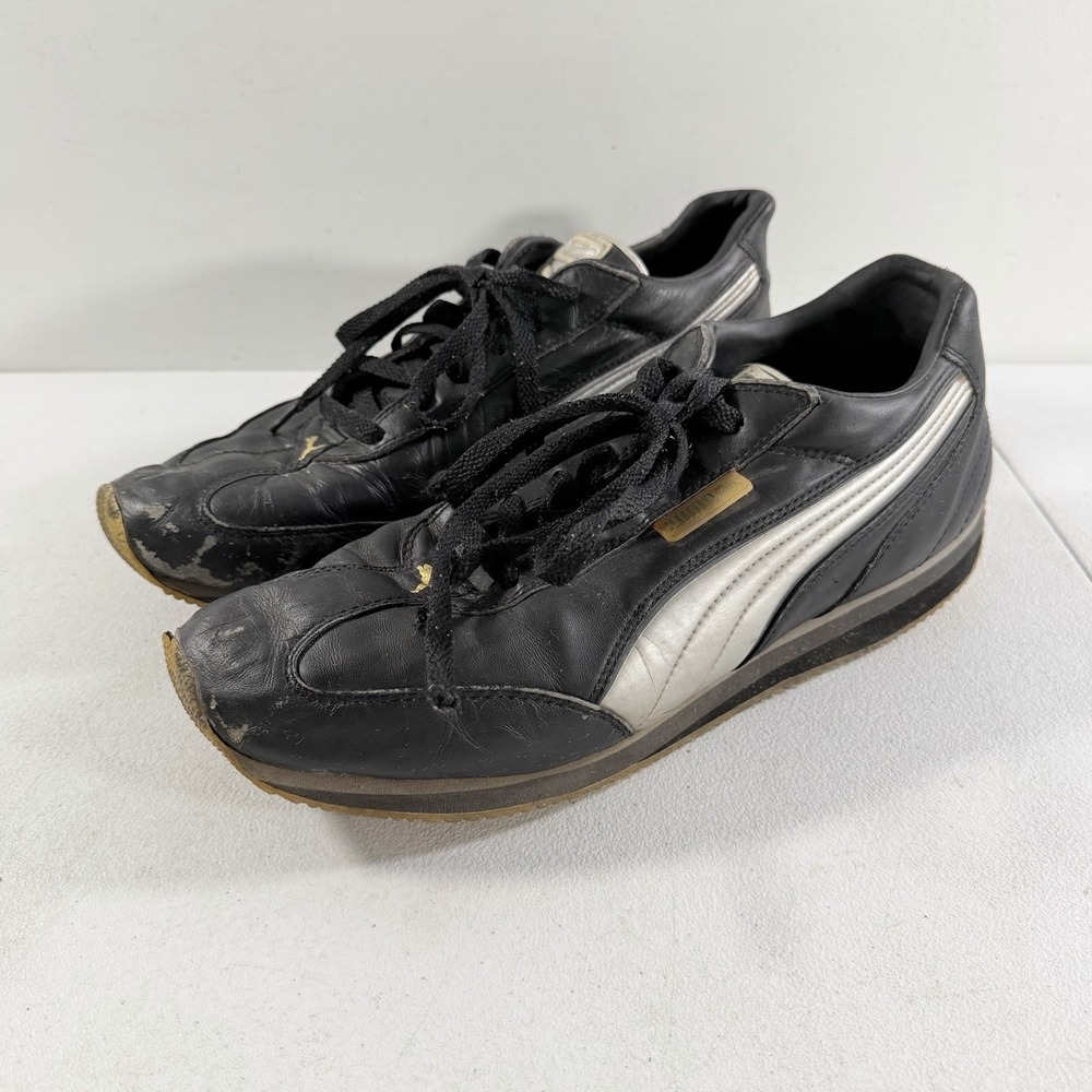 Vintage PUMA Runners Low Men's Black Silver Shoes Sneakers Size 12 Y2K